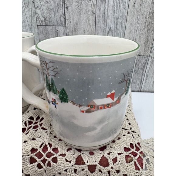 Set of Four Vintage SANGO Christmas Mugs Silent Night Holiday Ice Skaters Snow - Picture 4 of 9